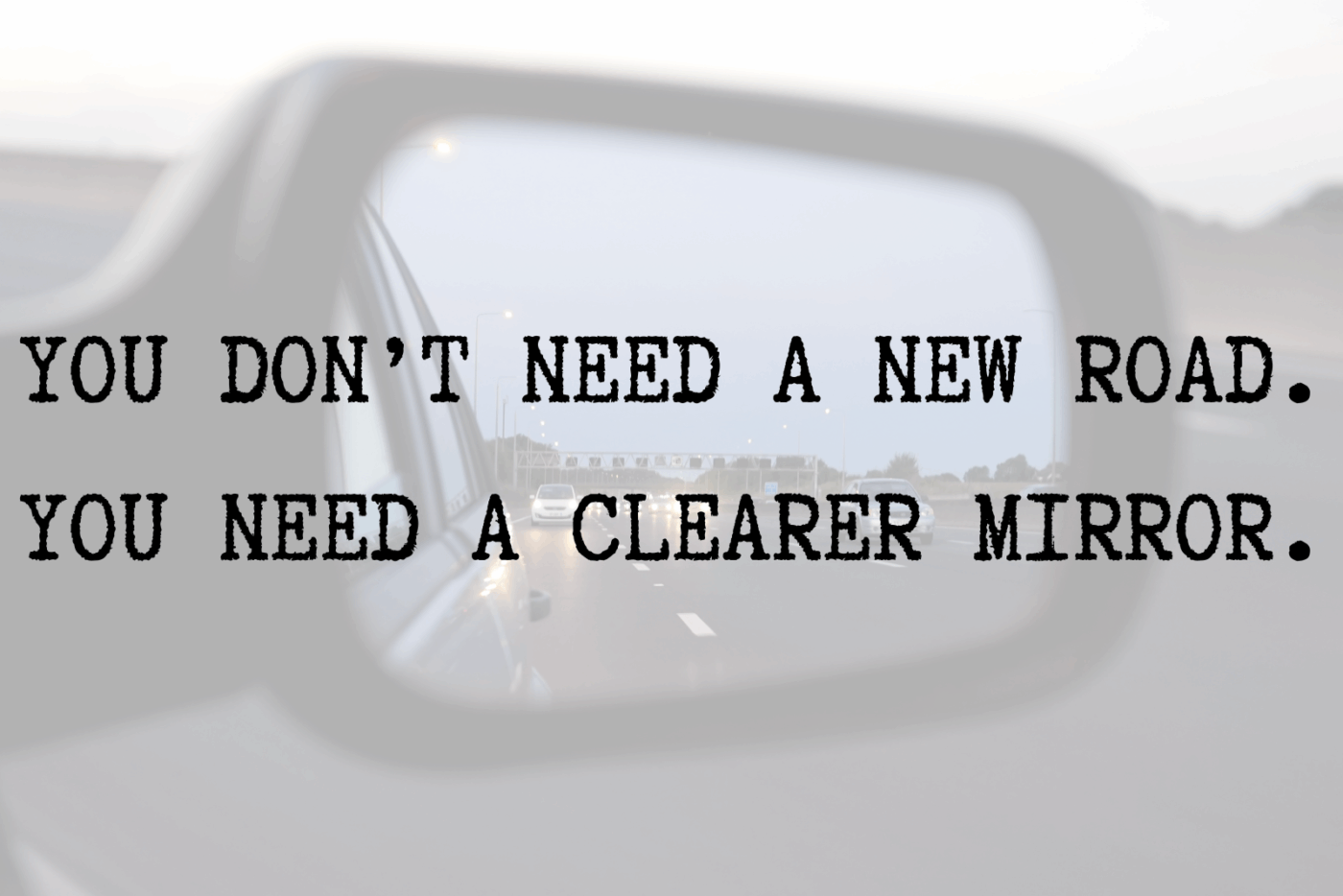 Close-up of rearview mirrors reflecting highway, symbolizing life reflection and blind spots